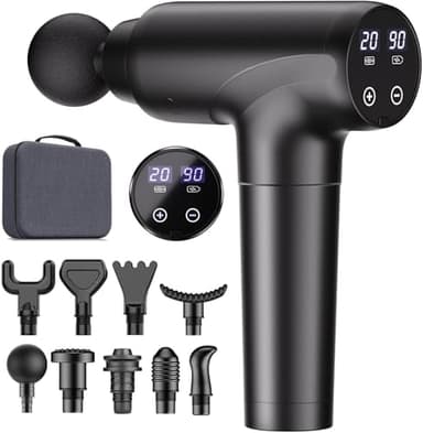 cotsoco Massage Gun Deep Tissue, Muscle Massage Gun with 9 Attachment Heads 20 Speeds & Silent Brushless Motor for Pain Relief, Handheld Percussion Back Massager Gun for Athletes (Black)