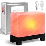 d'aplomb 100% Authentic Natural Himalayan Salt Lamp;Hand-Carved Modern Rectangle Rare Pink Crystal Rock Salt from The Himalayan Mountain; Footed Wood Base, Dimmer Cord; 11.5 lbs