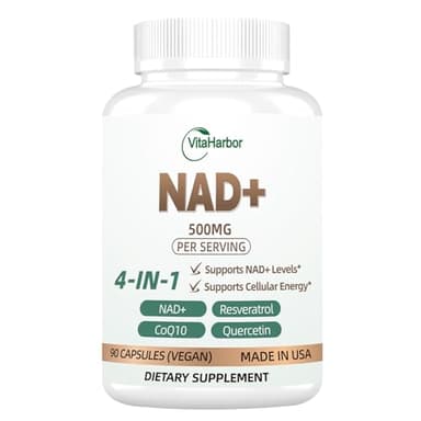 NAD Supplement 500mg, Pure Organic NAD+ Supplement for Women & Men, NAD+ with Trans-Resveratrol & CoQ10 & Quercetin for Cellular Energy & Healthy Aging, NMN Alternative (90 Vegan Caps)