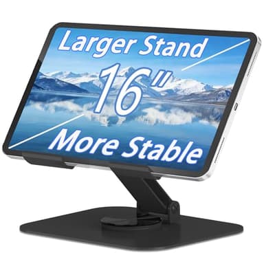TAPMEI Metal Tablet Stand, Adjustable 360° Rotation Tablet Holder Compatible with 4-16" Tablet Such as iPad Pro Air, iPad mini, Tab S10 Ultra, Black