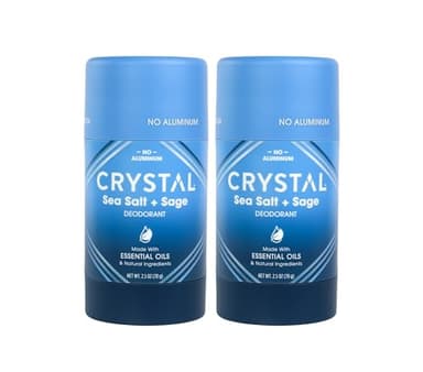 CRYSTAL Magnesium Solid Stick Natural Deodorant, Non-Irritating Aluminum Free Deodorant for Men or Women, Safely and Effectively Fights Odor, Baking Soda Free, Sea Salt + Sage, 2.5 oz (Pack of 2)