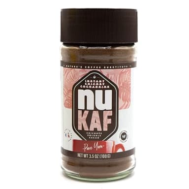 nuKAF By Gourmanity Instant Chicory Coffee Alternative with Cocoa, Brews Like Regular Coffee, Chicory Root Powder Great for Your Daily Drink, Rich in Prebiotics, Kosher, 3.5oz jar