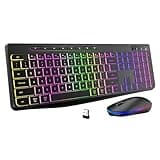 Wireless Keyboard and Mouse Combo With Backlit,2.4G Full Size Ergonomic Keyboard with Light Up Letters,Rechargeable and Slim RGB Mouse,Silent Click For Windows/MAC PC,Laptop,Chromebook,Surface,Macbook