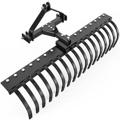 YITAMOTOR 50" Landscape Rake Tractor Attachment,3 Point Quick Hitch Rock Rake for Tractor Category 1 to Collecting Gravels Leaves Branches,17 Replaceable Spring Steel Tines,5 Angle Adjustment,Black