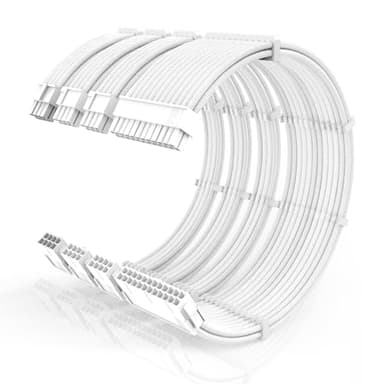 16AWG PSU Cable Extension Kit With Cable Combs,1x24pin ATX/1x8pin(4+4) EPS/2x8pin(6+2) PCIE Extension Cable,Cable Extension PC Sleeved Cables 30cm Length,Power Supply Extension Cable Kit(White)