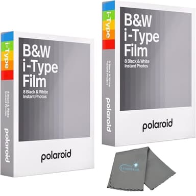 Polaroids Black & White Instant Film, 2 Pack, 16 Photos, B&W Film Works with Polaroid i-Type Cameras, Now, Now+, I-2, & Lab, Bundle with a Lumintrail Lens Cleaning Cloth