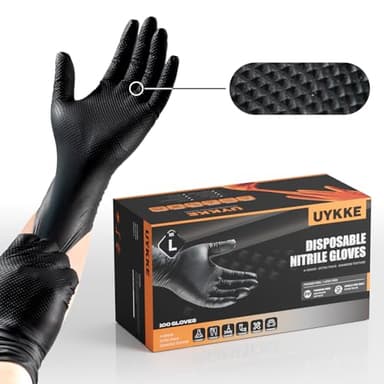 UYKKE 10mil Nitrile Gloves Thick,Industrial Disposable Cooking Gloves with Diamond Textured,Heavy Duty Mechanic Gloves,Latex Free (100, XL)