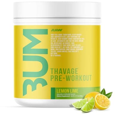 RAW Preworkout Powder, Thavage (Lemon Lime) - Chris Bumstead Sports Nutrition Supplement for Men & Women - Cbum Pre Workout for Working Out, Hydration, Mental Focus & Energy - 40 Servings