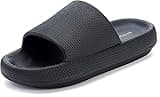 BRONAX House Slides for Women Mens Pillow Slippers House Sandals Shoes for Male Size 10 for Beach Bath Bathroom Comfy Cushion Thick Sole 42-43 Black