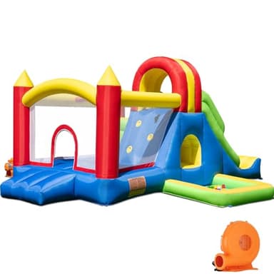 HuaKastro Large Bounce House for Big Kids – Inflatable Playground with Tall Slide, Climbing Wall, Water Pool, Bouncy Ball Pit, Tunnel, Ring Toss Cones, Perfect for Backyard Party Family Gatherings