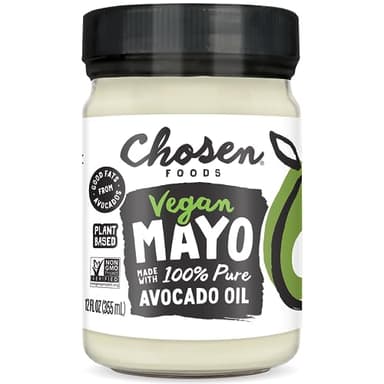 Chosen Foods Classic Vegan Avocado Oil-Based Mayonnaise, Gluten & Dairy Free, Low-Carb, Keto Diet Friendly, Mayo for Sandwiches, Dressings and Sauces (12 fl oz)