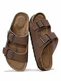 Project Cloud Genuine Leather Flat Sandals Beach Essentials Womens Sandals Memory Foam Vacation Essentials Slides for Women Footwear (Venita, Tan, 8.5)