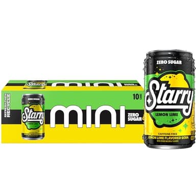 Starry Zero Sugar Lemon Lime Soda, Caffeine Free, Mini Cans, 7.5 Ounce (Pack of 10)