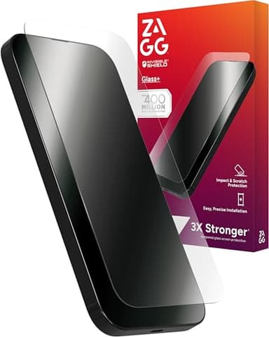 ZAGG Glass+ Screen Protector for iPhone 16/15 – 3X Stronger Tempered Glass with Reinforced Edges, Scratch & Smudge Resistant, InvisibleShield, Easy Installation