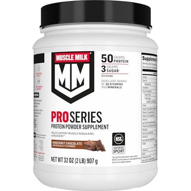 Muscle Milk Pro Series Protein Powder Supplement,Knockout Chocolate,2 Pound,11 Servings,50g Protein,3g Sugar,20 Vitamins & Minerals,NSF Certified for Sport,Workout Recovery,Packaging May Vary
