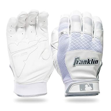 Franklin Sports Adult MLB Shok-Sorb X Batting Gloves, Adult Small, Pair, White/Chrome