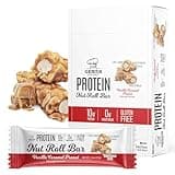 Genius Gourmet Nut Roll Bars Vanilla Caramel Peanut – 10g Protien, Zero Added Sugar, Gluten Free, Non-GMO – Sweet Snack & Dessert for Adults and Kids – 10 Ct Box