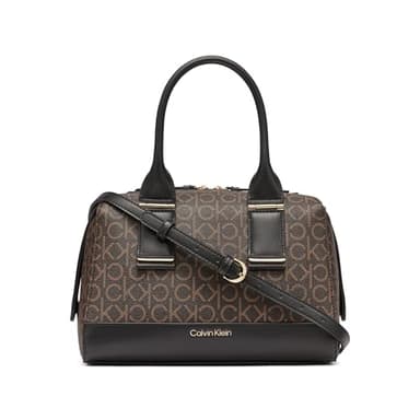 Calvin Klein Jett Top Zip Satchel, Brown/Khaki/Black, One Size