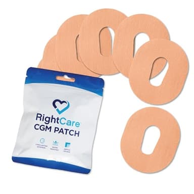 RightCare CGM Adhesive Patches Pre-Cut for Dexcom G5/G6, Waterproof Adhesive Medical Tape, Uncovered Oval Sensor Patches, Tan, Bag of 25