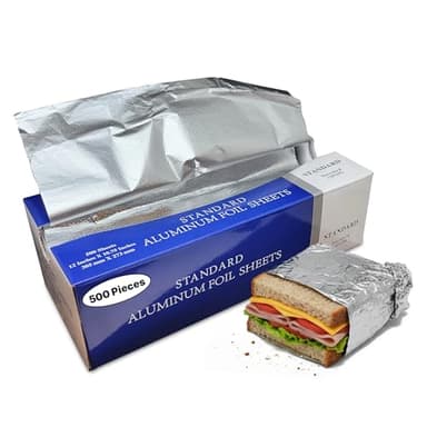 Pre-Cut Aluminum Foil Sheets, Foil Pop Up Sheets Aluminum Foil 12" x 10.75" inches come in a pop-up dispenser (1 Box)