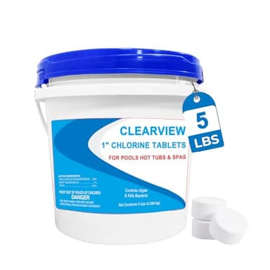 ClearView Chlorine Tablets 1 Inch 5 Lbs for Swimming Pools, Long-Lasting Stabilized 1" Chlorinating Tablets for Spa Hot Tub Chemicals, Pool Chlorinating Sanitizer 90% Available Chlorine
