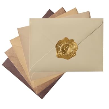 Toperd 50 Pack Colored A7 Invitation Envelopes 5x7 with Gold Stickers for Cards and Invitations, 5 Colors (Brown, 5 1/4 x 7 1/4 inches)