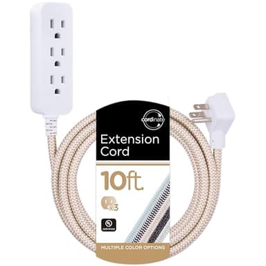 Cordinate 3 Outlet Power Strip Surge Protector Indoor Extension Cord 16 Gauge 245 Joules 10 Ft 3 Prong Braided Extension Cords Flat Extension Cord ETL Listed Brown 37916