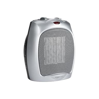 Amazon Basics Ceramic Space Heater, Portable Indoor Heating Solution, With Overheat and Tip-Over Protection, Thermostat, Non-Oscillating, 1500W, Fast Heating, 7.52"D x 6.34"W x 9.45"H, Silver