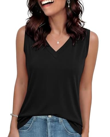GAYHAY Womens Black Tank Tops Loose Fit Sleeveless Summer Shirts V Neck Flowy Blouses Casual Beach Vacation Clothes Fashion 2026