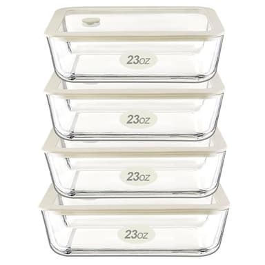 Urban Green Glass Food Container Set with Glass Lid, 4 Pack, Food Storage Containers Set, Airtight, LeakProof, 100% Plastic Free, Meal Prep Containers (White Color)