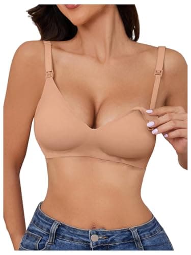 OYOANGLE Women's Maternity Nursing Bra Wireless Padded Push Up Scalloped Pregnancy Bras Coffee Brown Medium