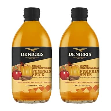 De Nigris Organic Apple Cider Vinegar Unfiltered with Pumpkin Spice 16,9 Oz (Pack of 2) | Limited Edition | apple vinegar cider, Unpasteurized Naturally Gluten Free | Apple Cider Vinegar Organic