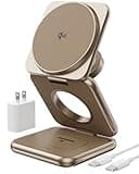 Foldable 3 in 1 Charging Station, Qi2 Certified 15W Magnetic Wireless Charger Stand, KU XIU X40Q Aluminum Alloy Travel Charger for iPhone 16/15/14, 5W for Apple Watch, AirPod, 45W Adapter, Desert Gold
