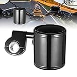 Motorcycle Handlebar Cup Holder, Chrome Motorcycle Handlebar Mount, Cup Drink Water Bottle Holder for Handlebar, Armrest, Roll Bar (Black)
