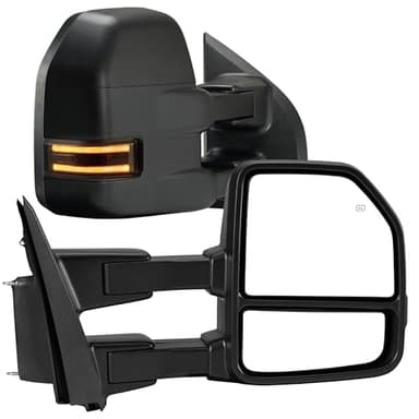 LUCTEND Tow Mirrors Compatible with 2015-2020 Ford F150 F-150, Extended Trailer Towing Side Mirrors w/Smoked Turn Signal & Ambient Temp Sensor(for 2019+), Power Heated Adjustable, 8PIN, Black