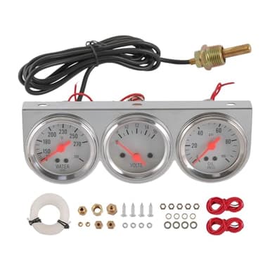JDMSPEED 2 inch Triple Gauge Set - Oil Pressure, Water Temp, Volt Meter (Oil: 0-100 PSI, Water: 100-280F, Volt: 8-16V) - Fits GM, Ford, Mopar & More