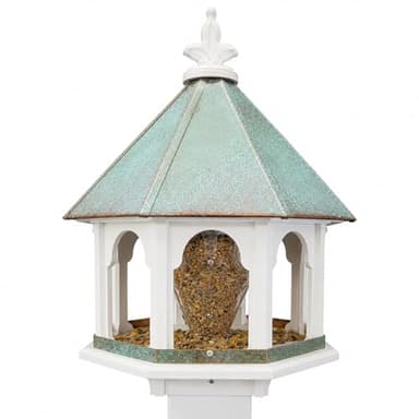 Octagon Wild Bird Feeder Solid Cellular PVC Patina Roof Made in The USA (SBF8V) (4" x 4" Mount)