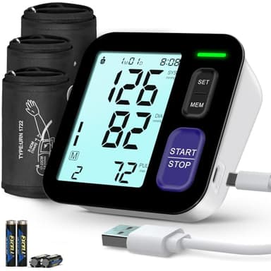 Blood Pressure Machine Upper Arm, 3 Size Cuffs, Small 7"-9", Medium/Large 9"-17" and Extra Large X-Large Cuff 13"-21", Accurate Automatic Digital BP Monitor Home Use, 4 AAA Alkaline Batteries Included