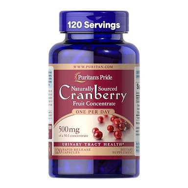 Puritan's Pride Naturally Sourced Cranberry One Per Day Fruit Concentrate 500mg, 50:1 Dietary Supplement for Urinary Tract Support, 4 Month Supply, 120 Rapid Release Capsules