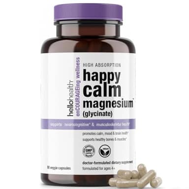 HELLO HEALTH Magnesium Glycinate 400mg, 90 Capsules for Supporting Muscle Relaxation, Bone, Sleep, Heart & Nerve Health Non-GMO Serving/133mg Capsule - Made in USA