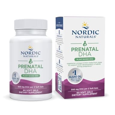 Nordic Naturals Vegan Prenatal DHA, Unflavored - 60 Soft Gels - 500 mg Plant-Based DHA - Supports Brain Development in Babies & Healthy Pregnancy - Non-GMO - 30 Servings