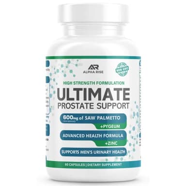 ALPHA RISE Prostate Health Supplement for Men – Shrink Prostate with Saw Palmetto 600mg, Pygeum 300mg, 16 Herbs + Zinc, 60 Capsules