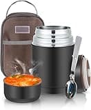 lazycozy® Thermos Food Containers for Hot Food, 27 oz, Soup Thermos with Foldable Spoon, Stainless Steel Vacuum Insulated Food Jar, Leak-Proof, with Carry Bag, Keep Hot/Cold for 12 Hours