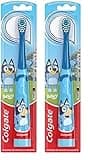 Colgate Kids Battery Powered Toothbrush, Kids Battery Toothbrush with Included AA Battery, Extra Soft Bristles, Flat-Laying Handle to Prevent Rolling, Bluey Toothbrush, 2 Pack