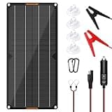 MHPOWOS Solar Car Battery Trickle Charger & Maintainer 10W 12V Portable Waterproof Power Trickle Battery Charger for Car Boat Automotive RV with Cigarette Lighter Plug & Alligator Clip, Black