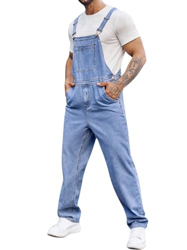 Runcati Men's Denim Bib Overall Jean Romper Trousers Adjustable Strap Workwear Jumpsuit