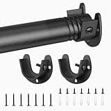 SUTINE Closet Rod for Hanging Clothes, 17 to 52 Inch Adjustable Closet Hanging Rod, Heavy Duty Clothes Hanging Rod Bar Black Metal Closet Poles with Threads for Wardrobes, Closet, Bathroom, Windows