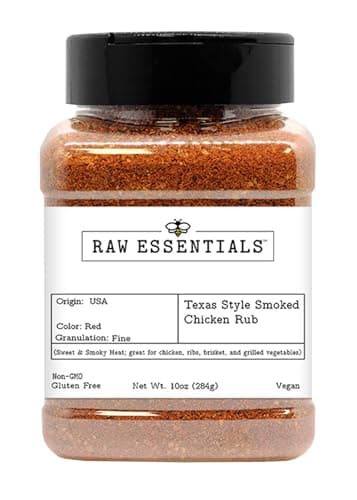Raw Essentials TX Style Smoked Chicken Rub – Sweet & Smoky BBQ Seasoning – Great for Grilling, Roasting & Barbecue – Non-GMO, Gluten-Free & Vegan – 10 oz Bottle
