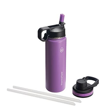 ThermoFlask 24 oz Double Wall Vacuum Insulated Stainless Steel Water Bottle - Reusable with Leakproof Chug & Straw Lids - Keeps Drinks Cold 24 hr/Hot 12 hr - Easy Maintenance - Gym/On-the-Go, Plum
