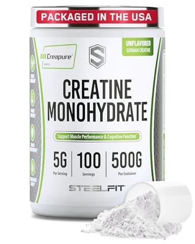 SteelFit Creapure Creatine Monohydrate Powder, Unflavored - German Micronized Creatine Powder for Men & Women - Gym Workout Nutritional Supplements for Muscle Gain, Brain Health & Strength Building